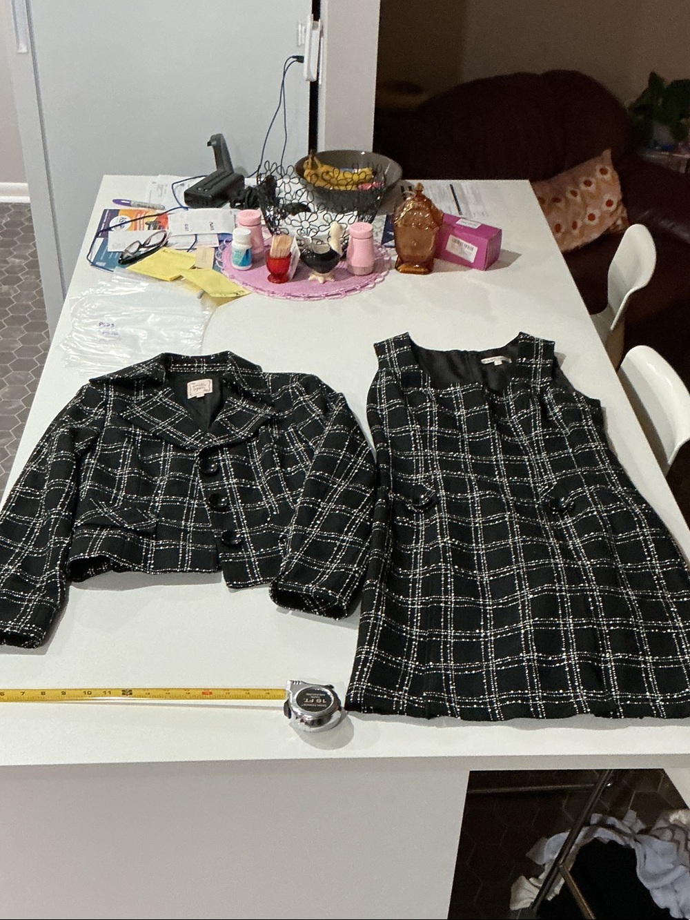 Nanette Lepore Black Plaid Tweed Dress with Matching Jacket